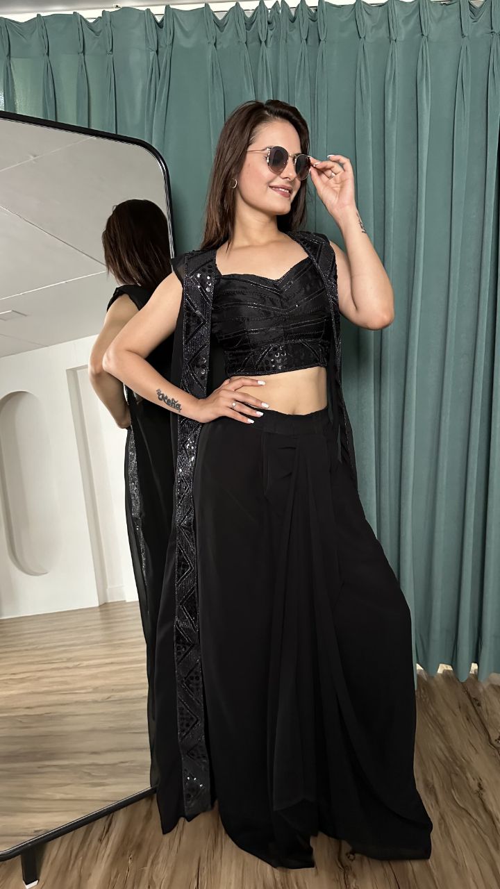 Preferable Sequence With Dori Work Palazzo Top With Shrug