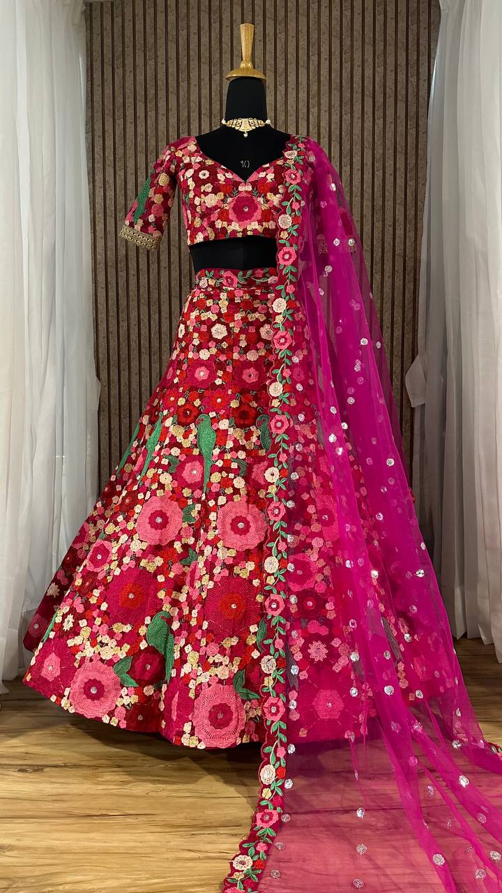 Pattern Wedding & Party Wear Embroidery Work Pink Color Designer Lehenga Choli