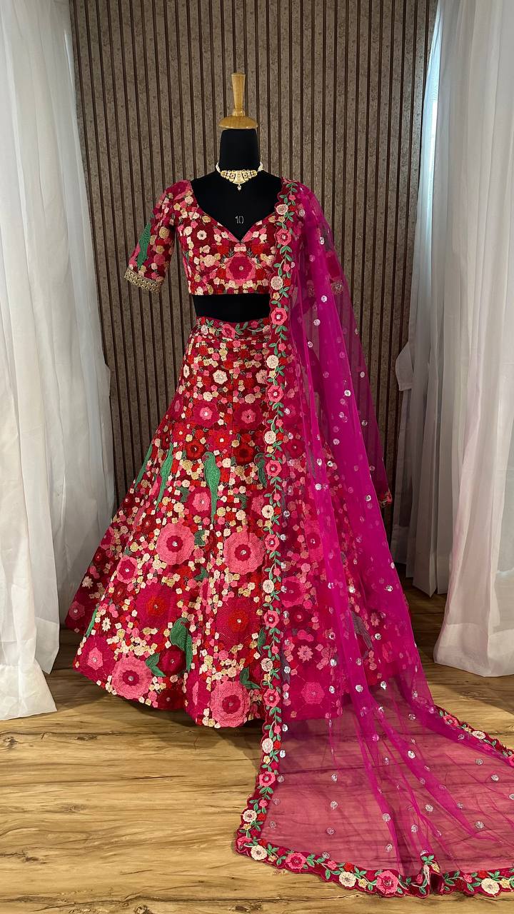 Pattern Wedding & Party Wear Embroidery Work Pink Color Designer Lehenga Choli