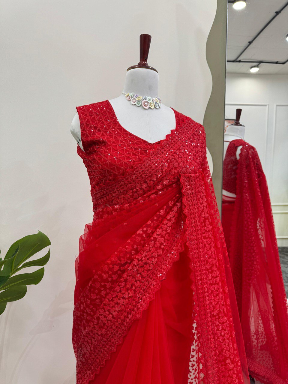 Function Wear Soft Net Red Color Saree