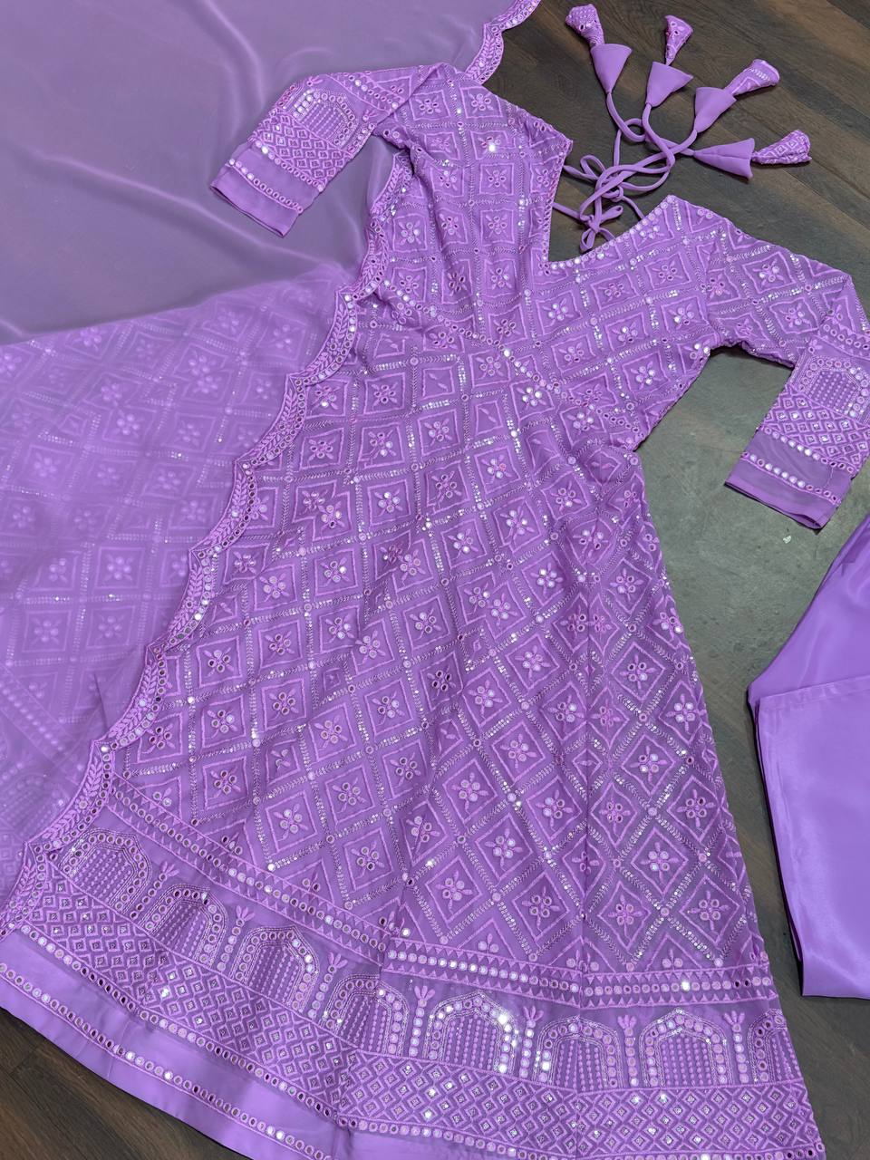 Graceful Thread Embroidered Work Purple Color Gown