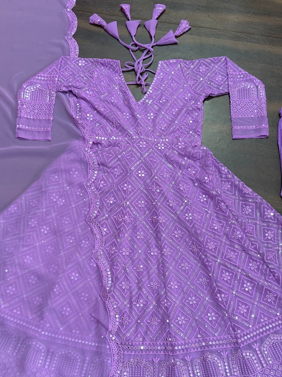 Graceful Thread Embroidered Work Purple Color Gown