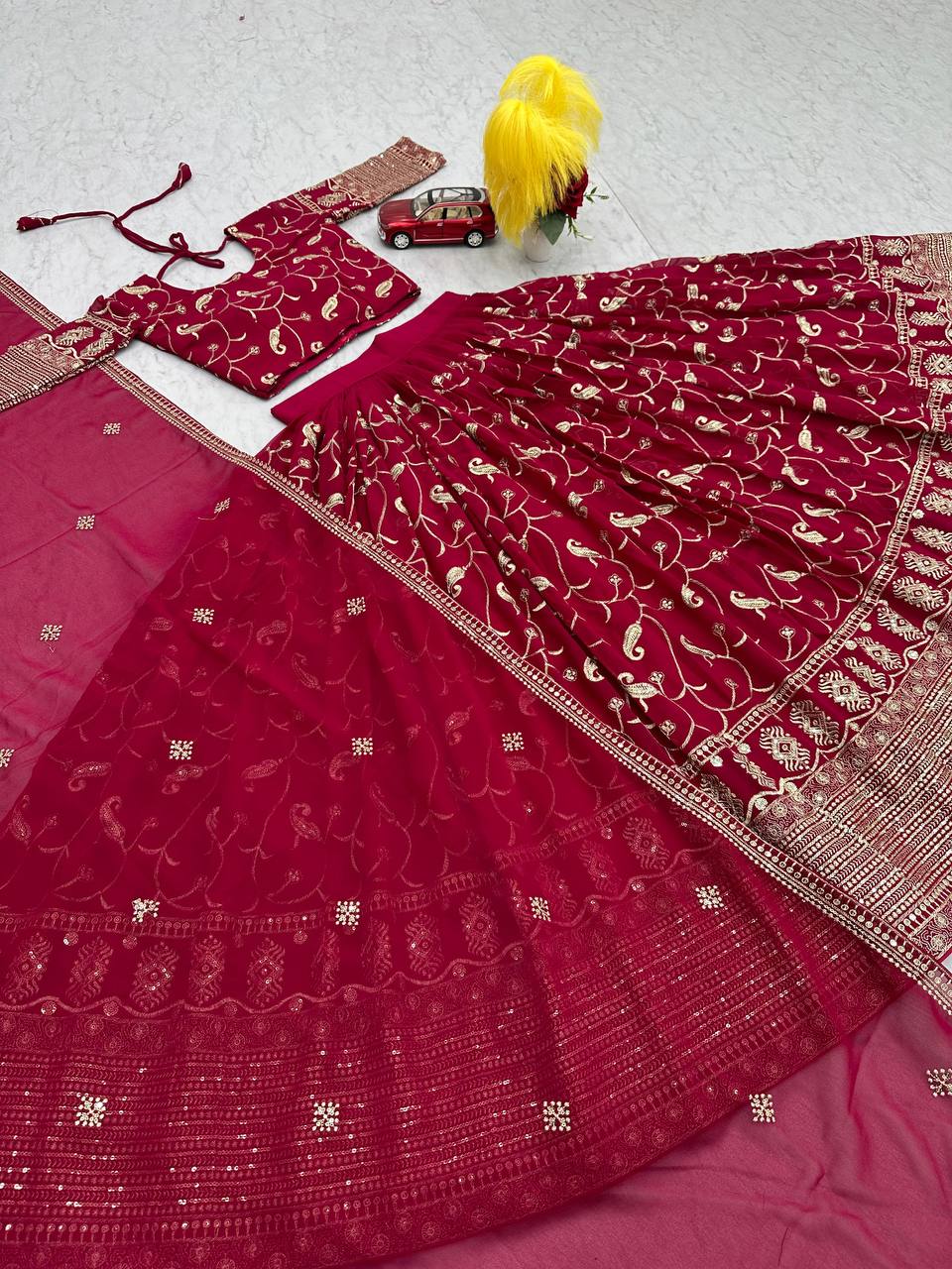 Pattern Wedding & Party Wear Sequence Work Red Color lehenga choli