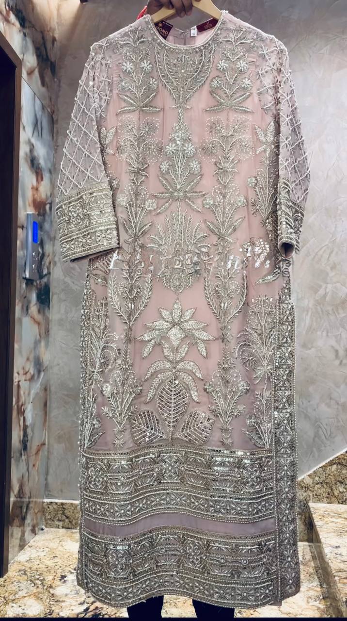 Mesmerizing Embroidery Work Light PInk Color Sharara Suit