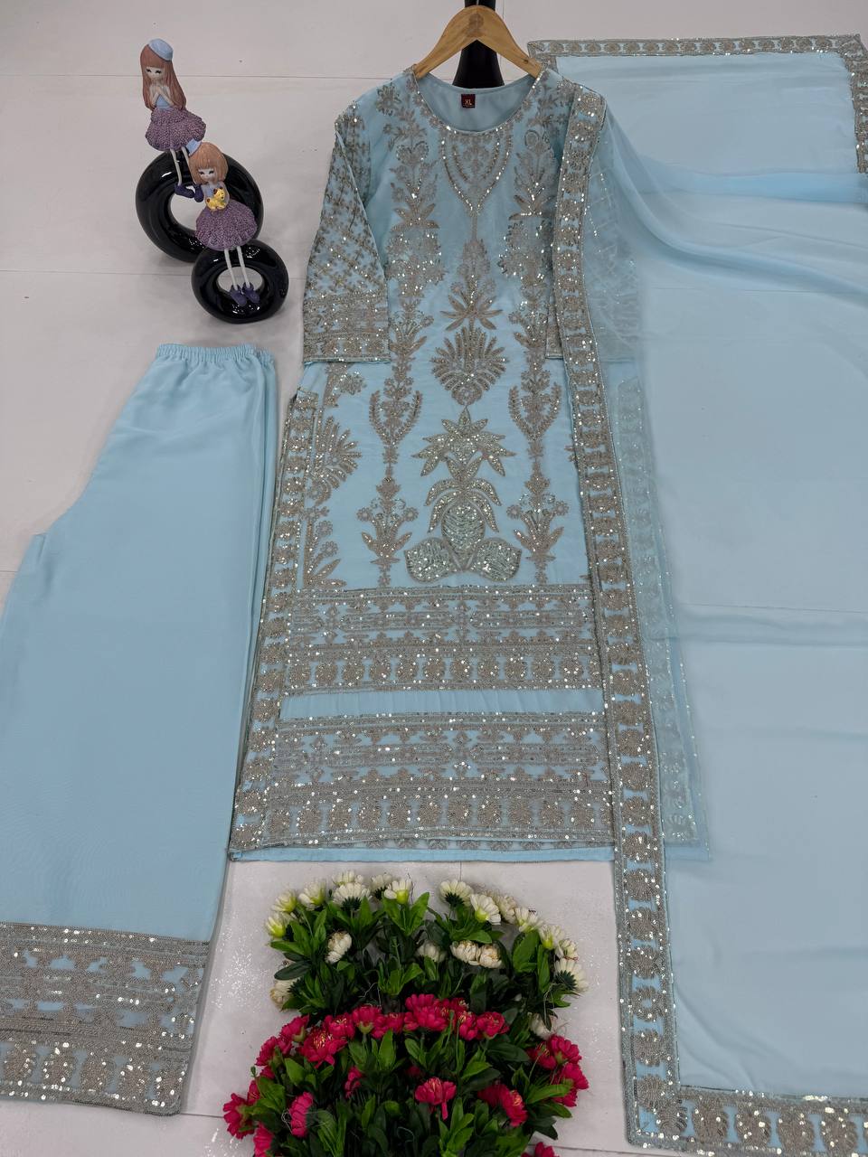 Mesmerizing Embroidery Work Blue Color Sharara Suit