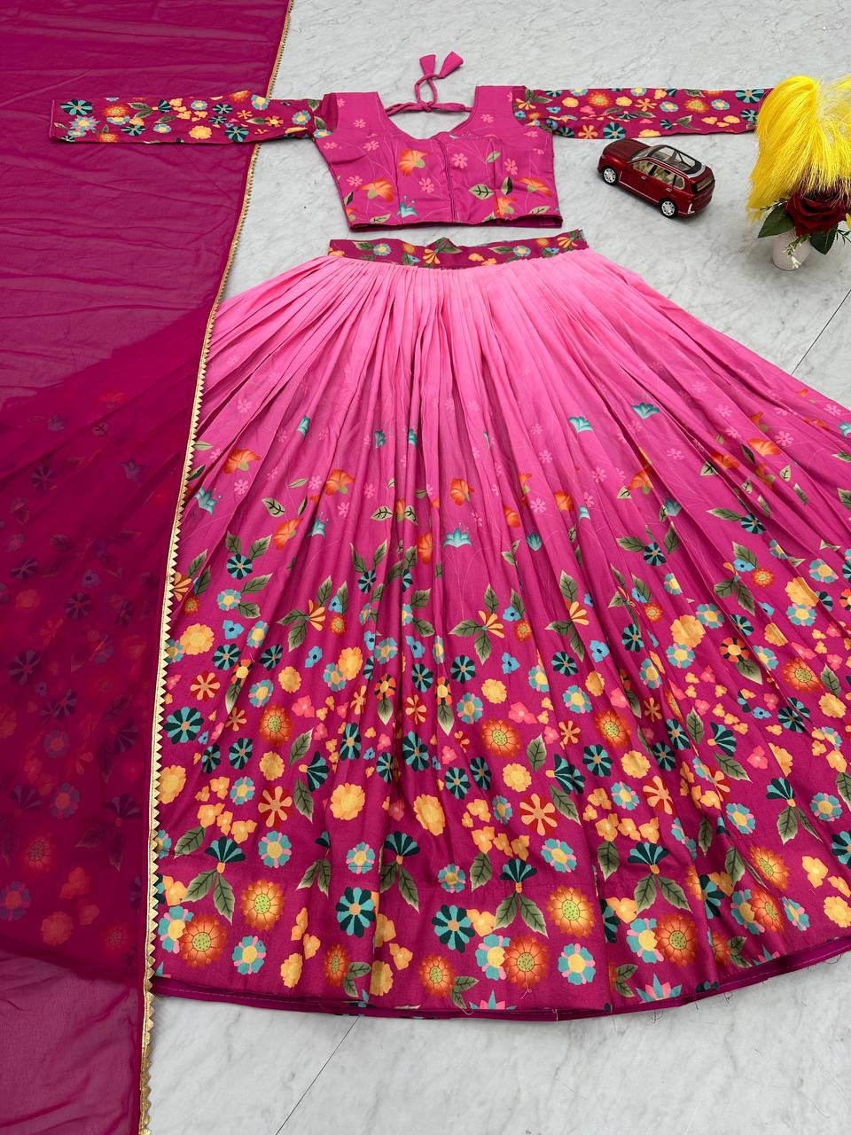 Fashionable Cotton Kalamkari Print Pink Shades Lehenga Choli