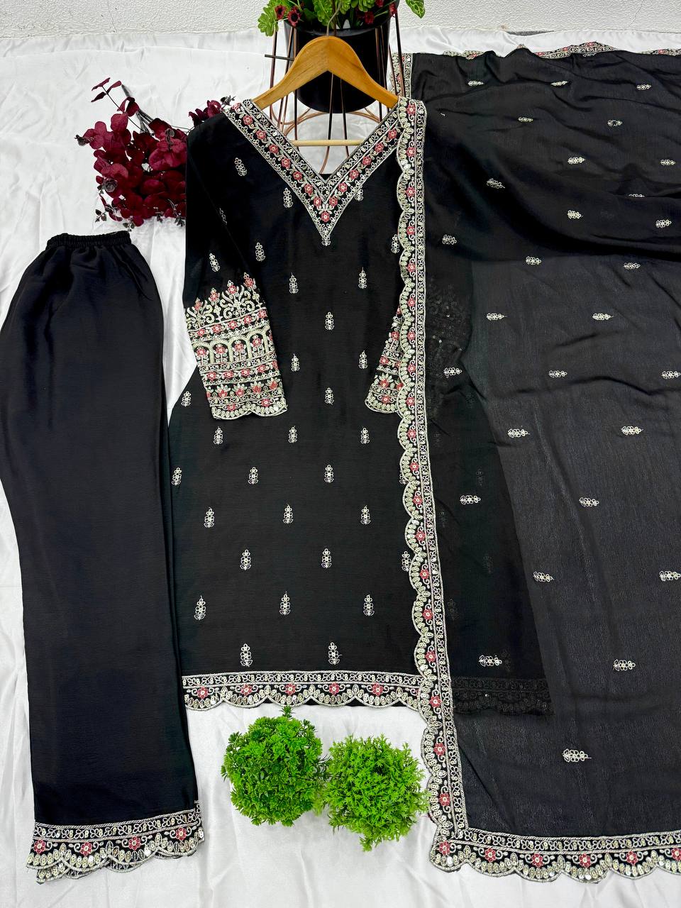 Innovative Embroidery And 5mm Sequence Work Black Color Salwar Suit