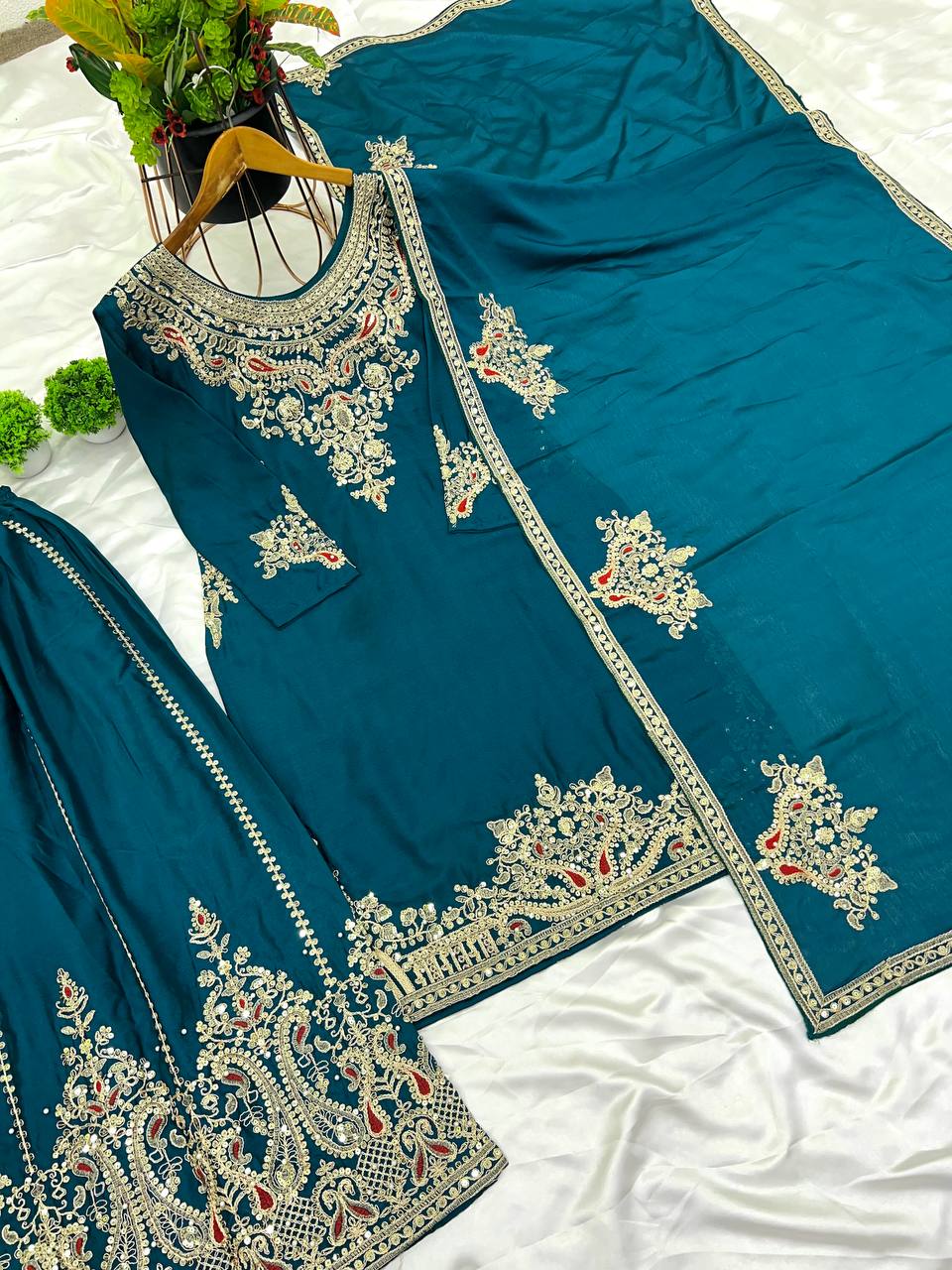 Pattern Wedding & Party Wear Sequence Work Blue Color Sharara Suit