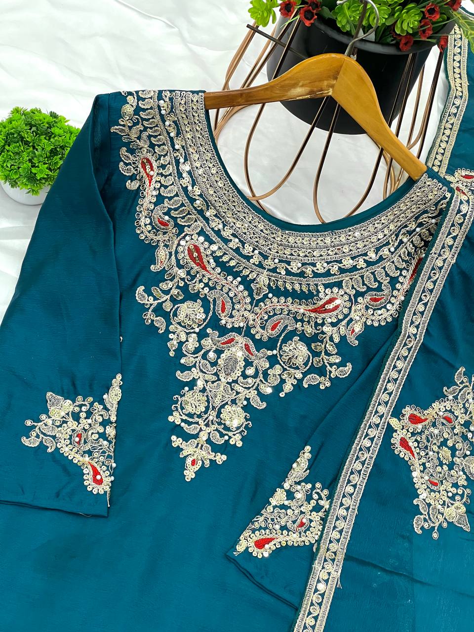 Pattern Wedding & Party Wear Sequence Work Blue Color Sharara Suit