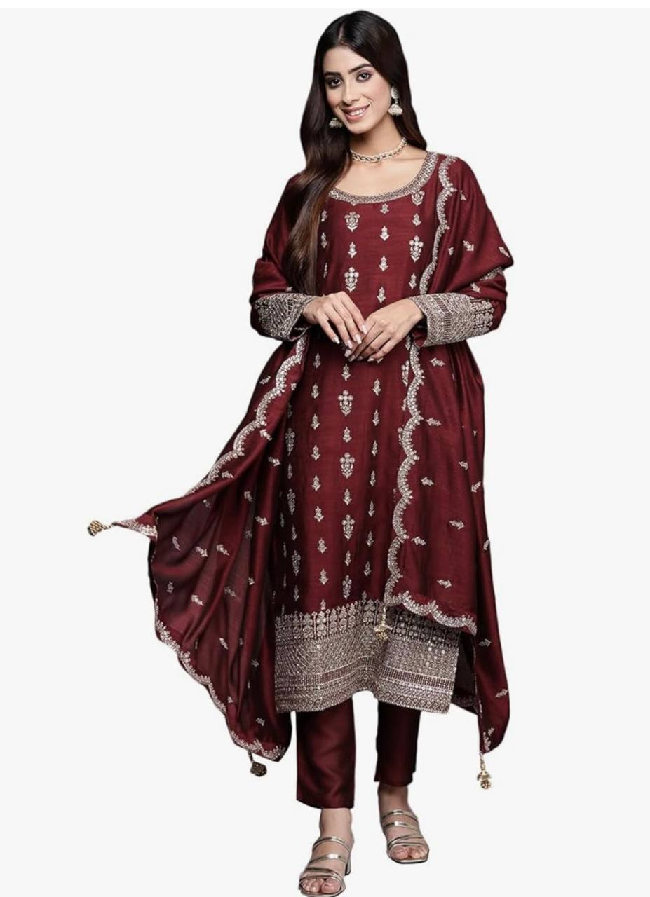 Ravishing  Sequence Work Maroon Color Top With Dupatta Set