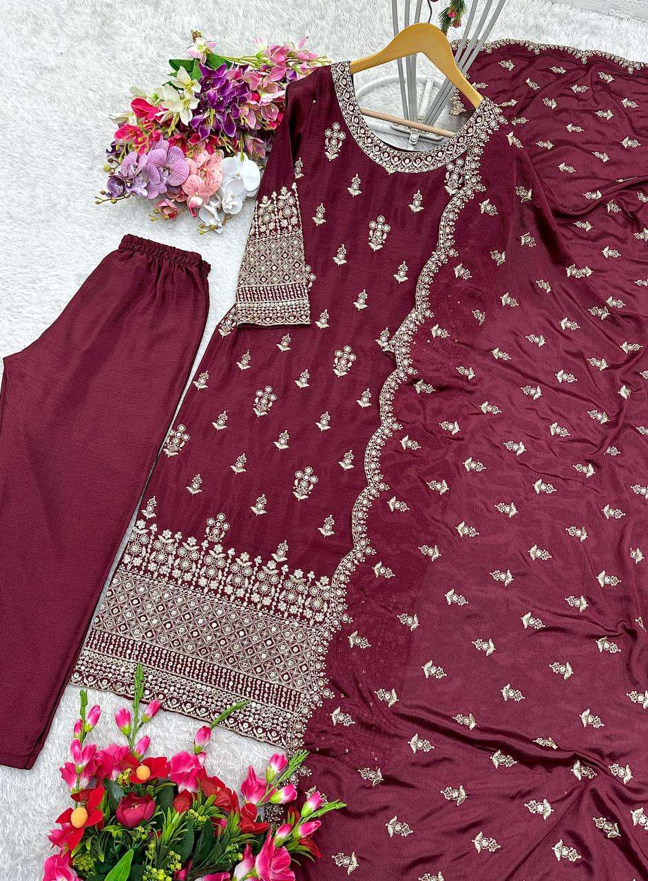 Ravishing  Sequence Work Maroon Color Top With Dupatta Set