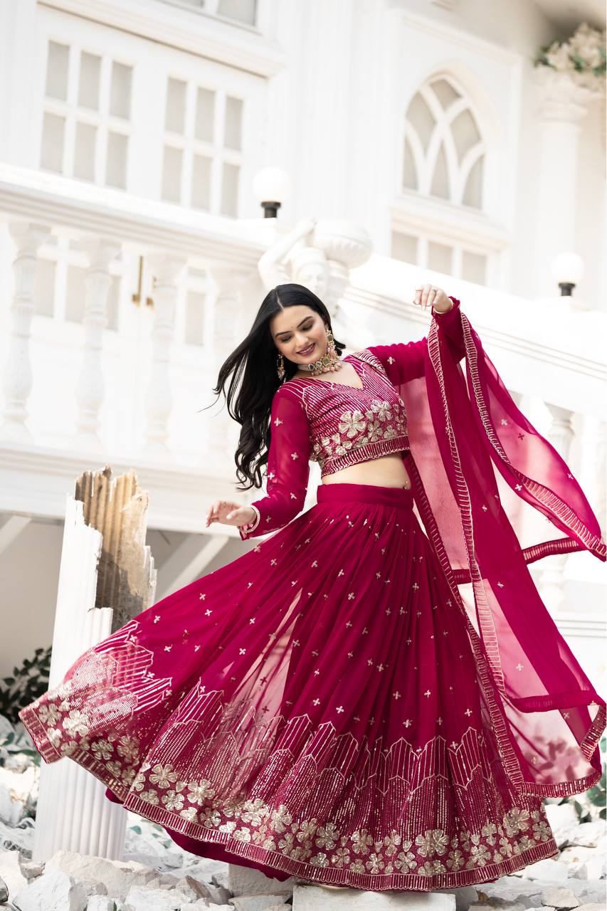 Function Wear Pink Color Georgette Lehenga Choli