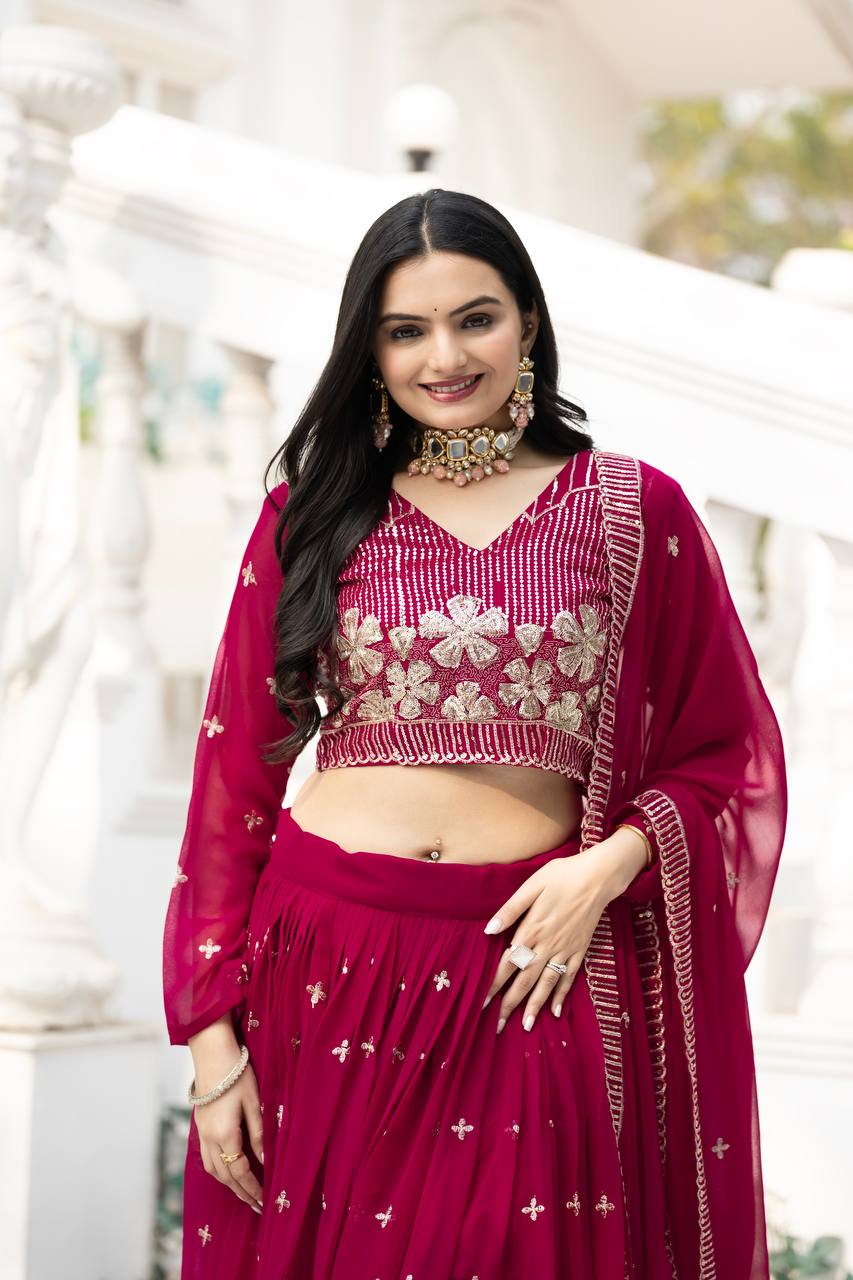 Function Wear Pink Color Georgette Lehenga Choli