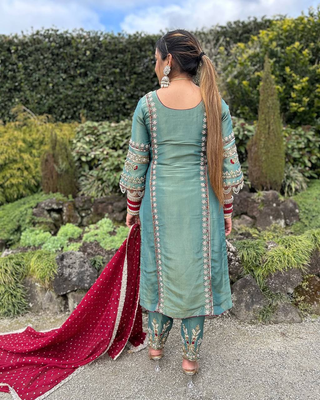Fashionable Organza Hand Work Sky Blue Color Palazzo Suit