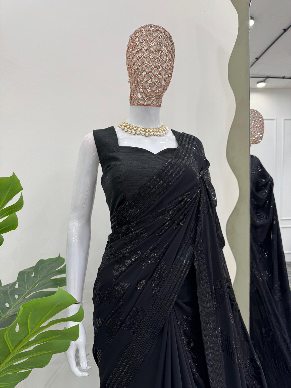 Party Wear 60 Gram Georgette Black Color Saree