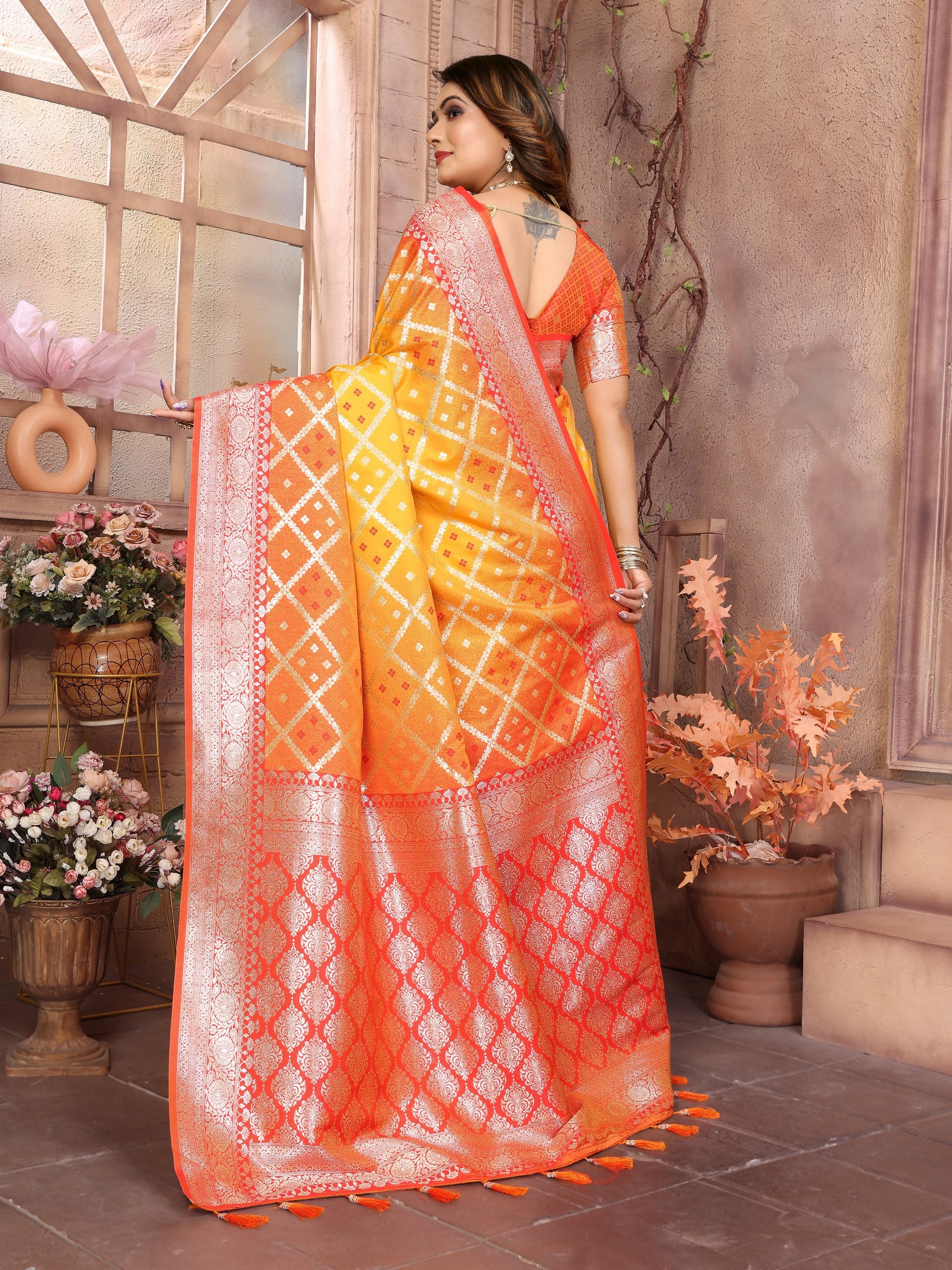 Party Wear Orange Color Kochi Silk Saree