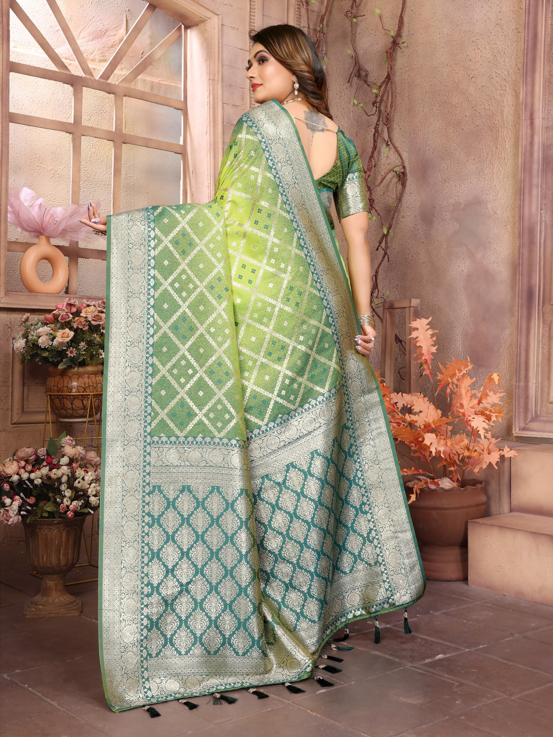 Party Wear Green Color Kochi Silk Saree