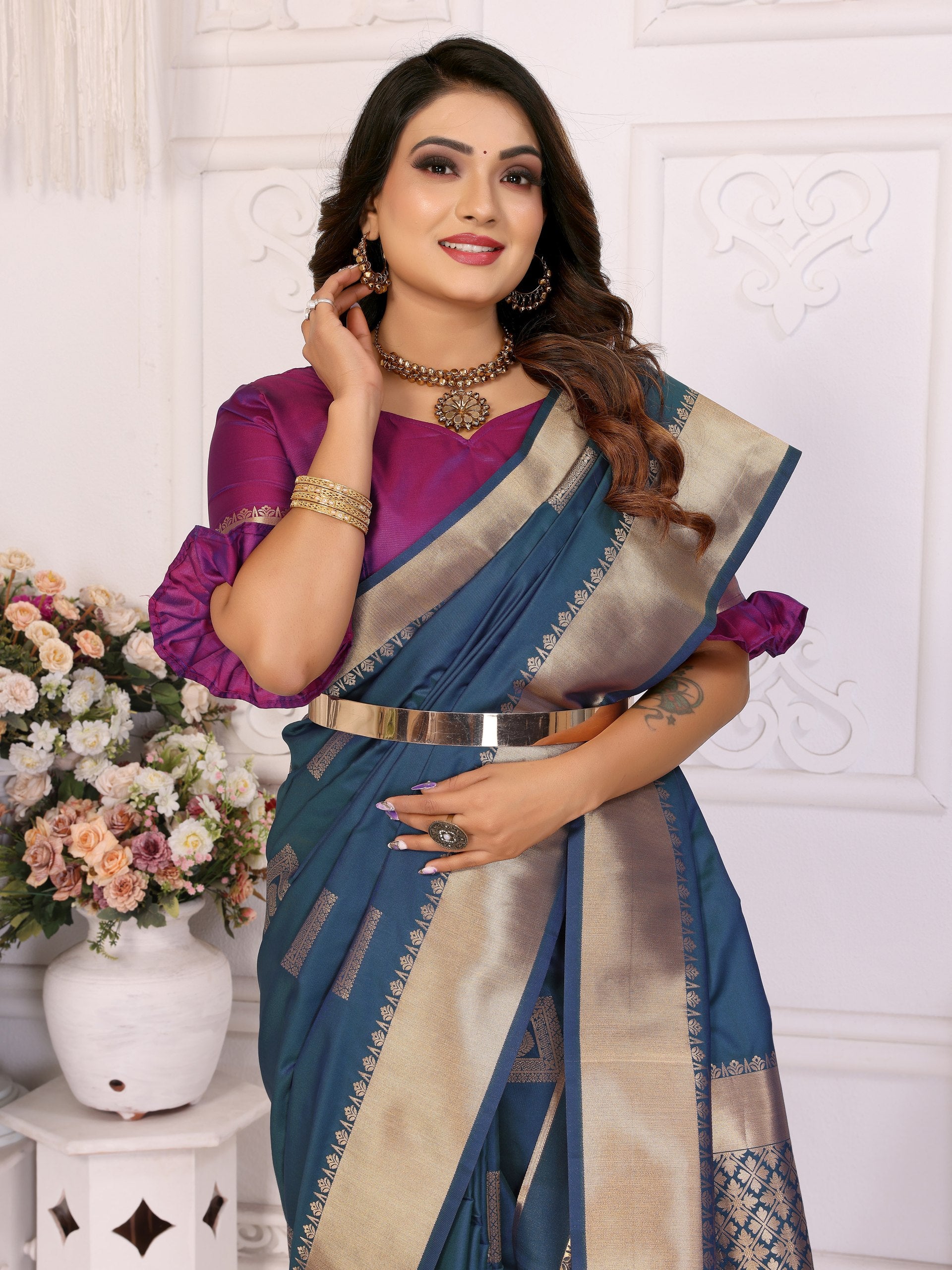 Attractive Soft Silk  Navy Blue Color Saree