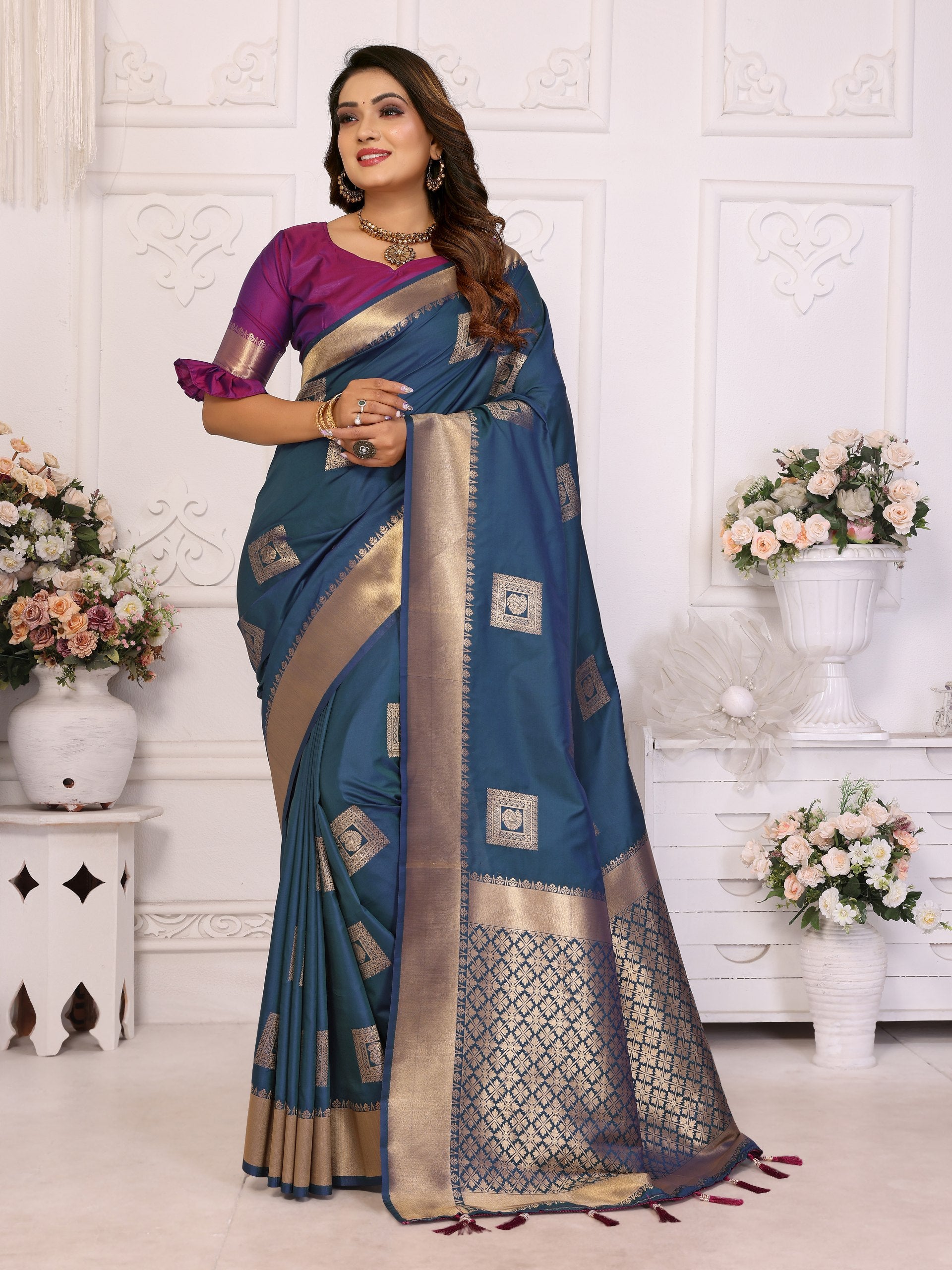 Attractive Soft Silk  Navy Blue Color Saree