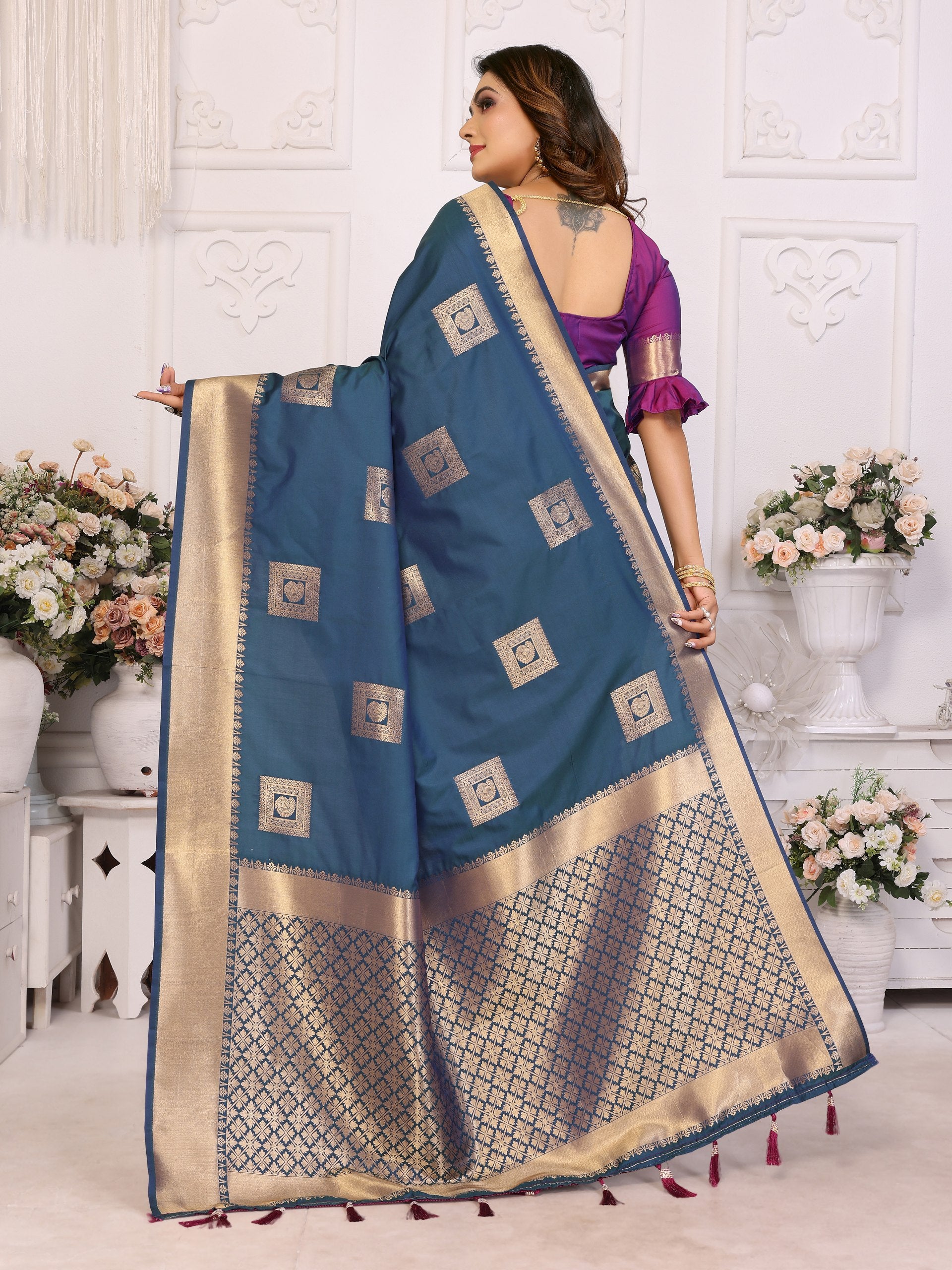 Attractive Soft Silk  Navy Blue Color Saree