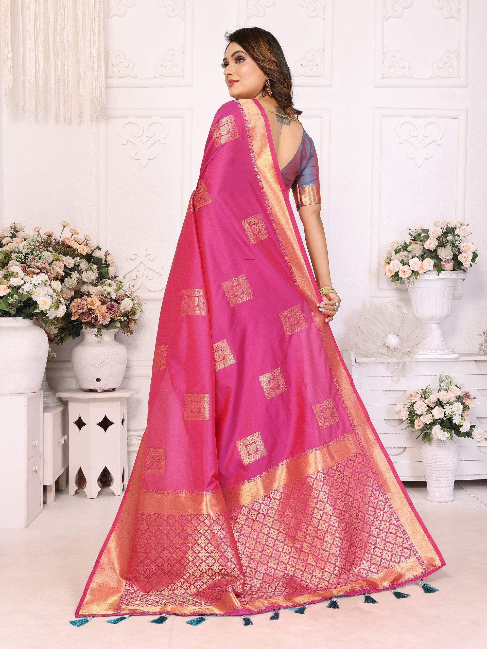 Attractive Soft Silk Pink Color Saree