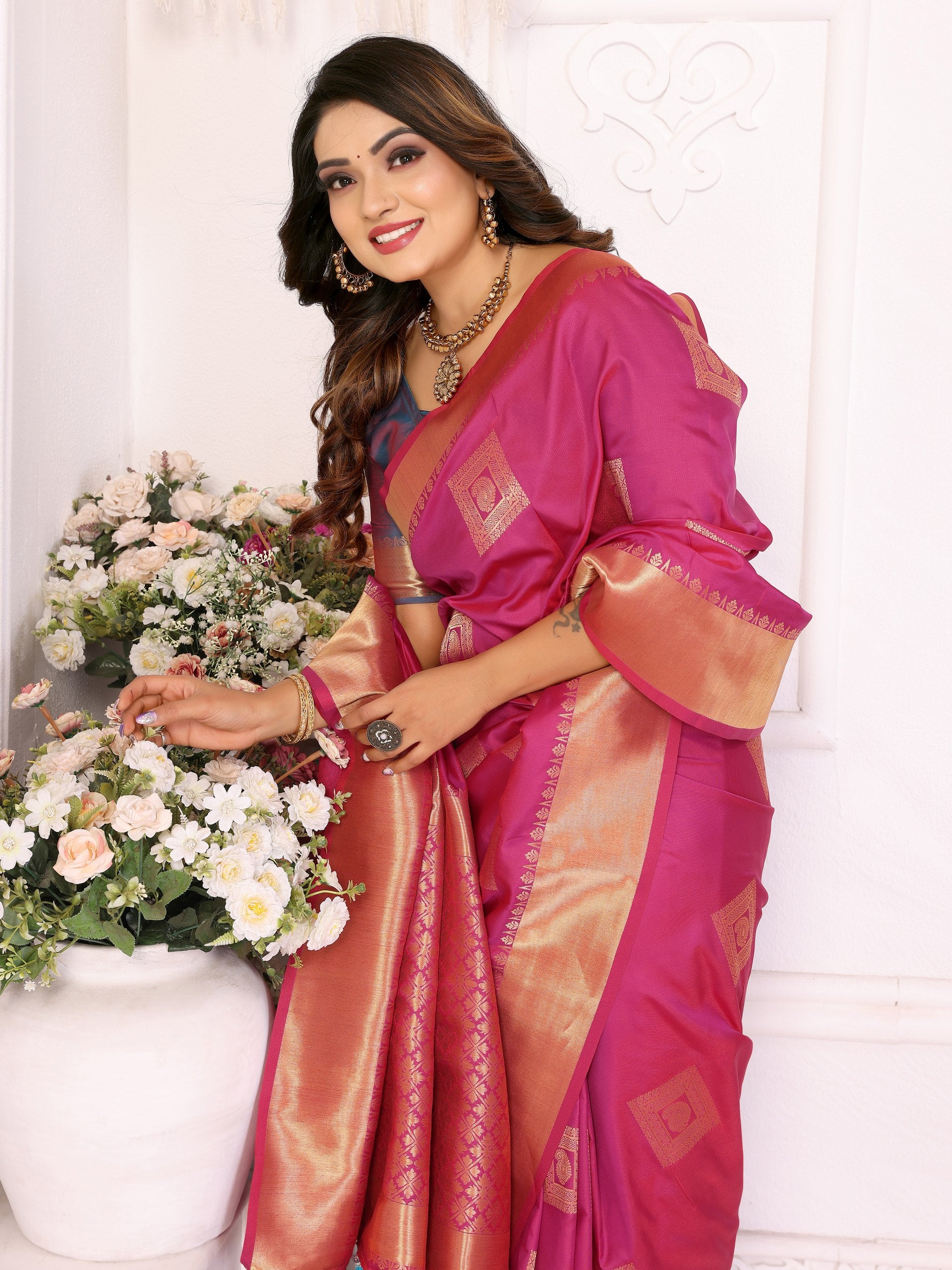 Attractive Soft Silk Pink Color Saree