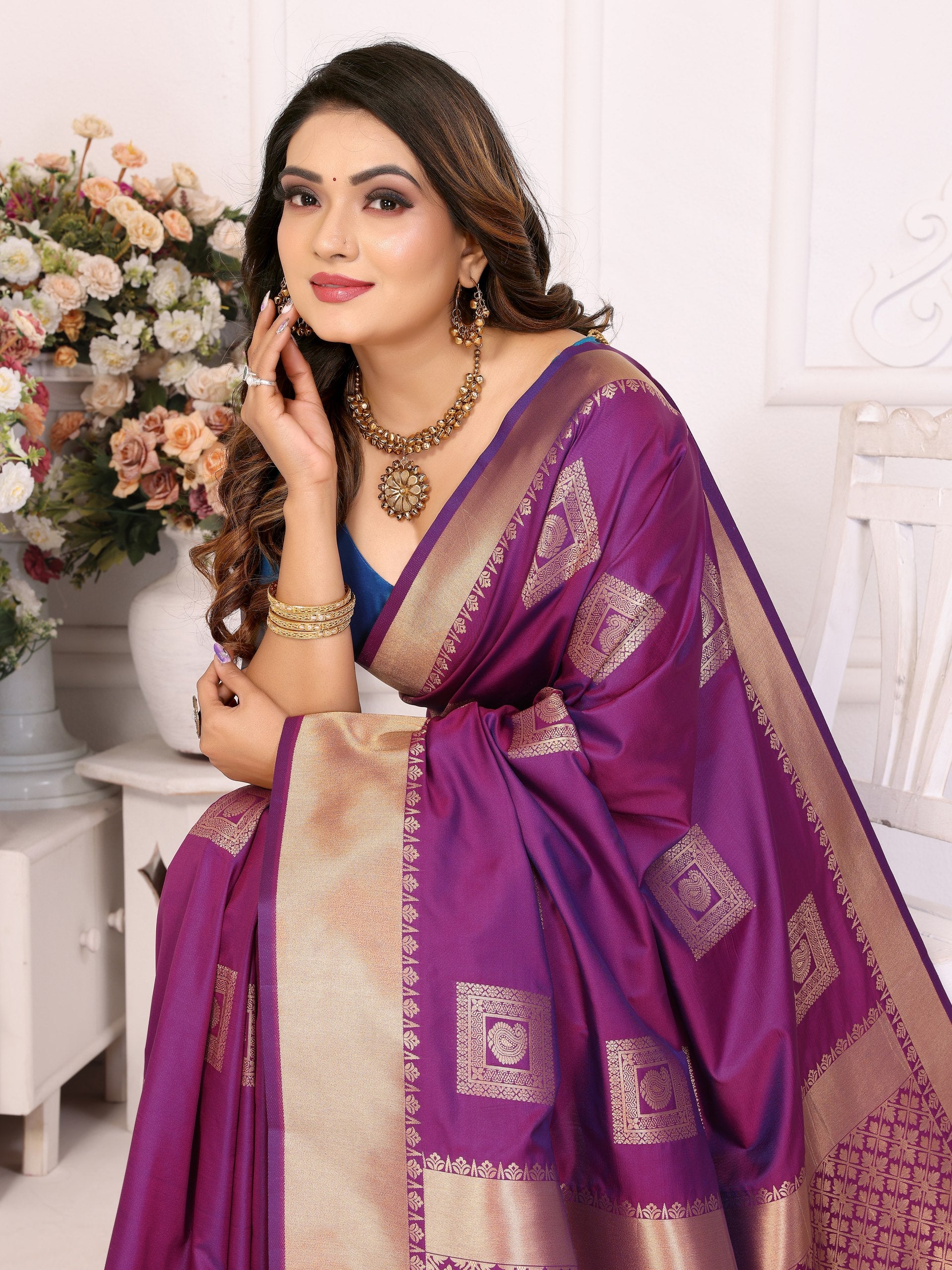 Attractive Soft Silk Purple Color Saree