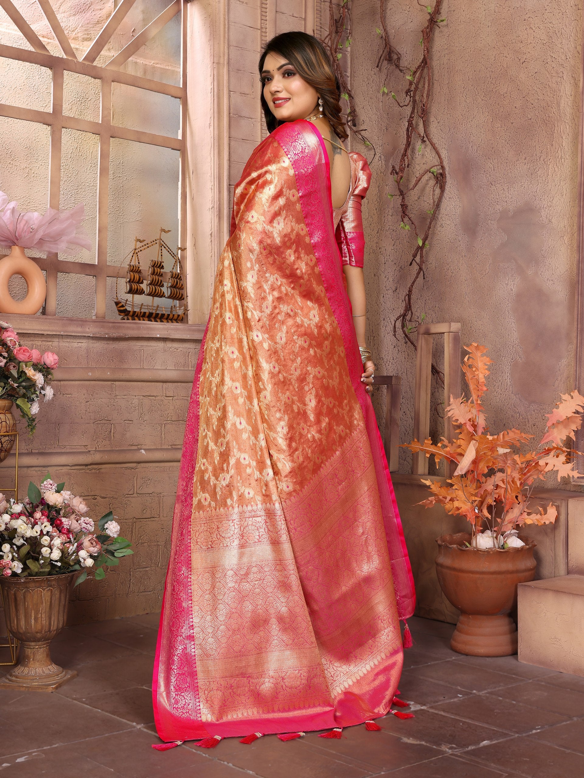 Awesome Tissue Silk Orange Color Saree