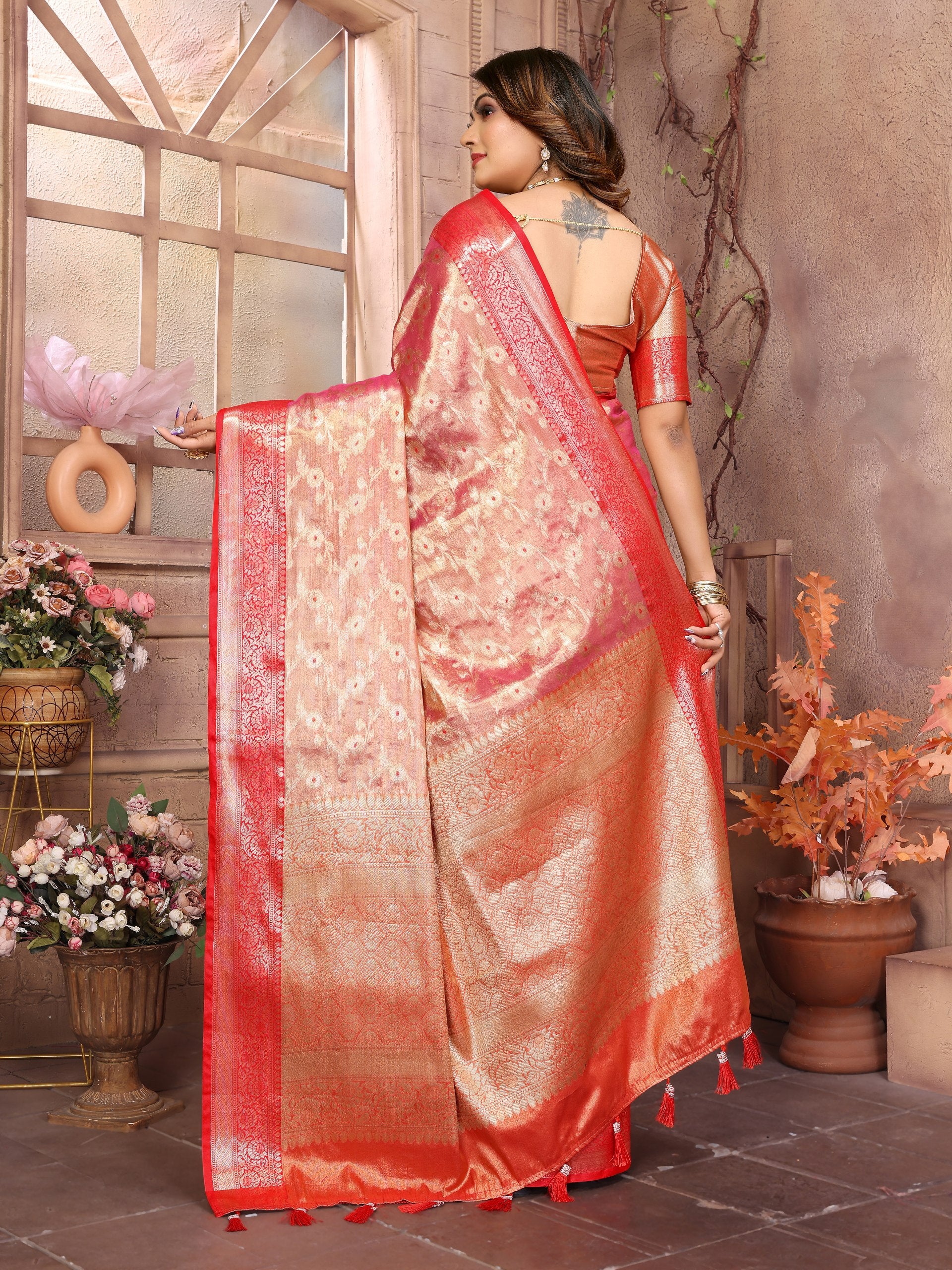 Awesome Tissue Silk Orange Color Saree