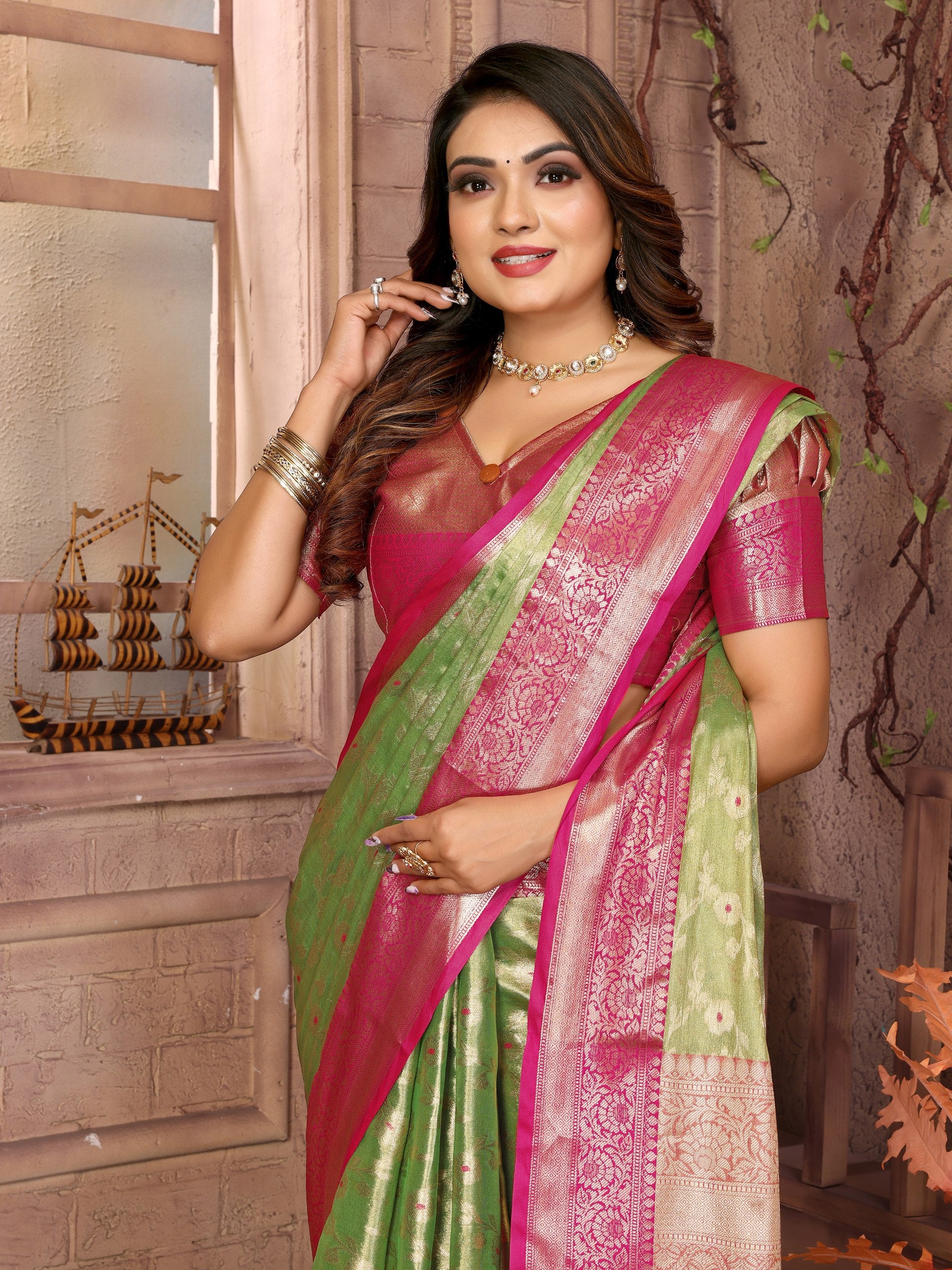 Awesome Tissue Silk Perrot Color Saree