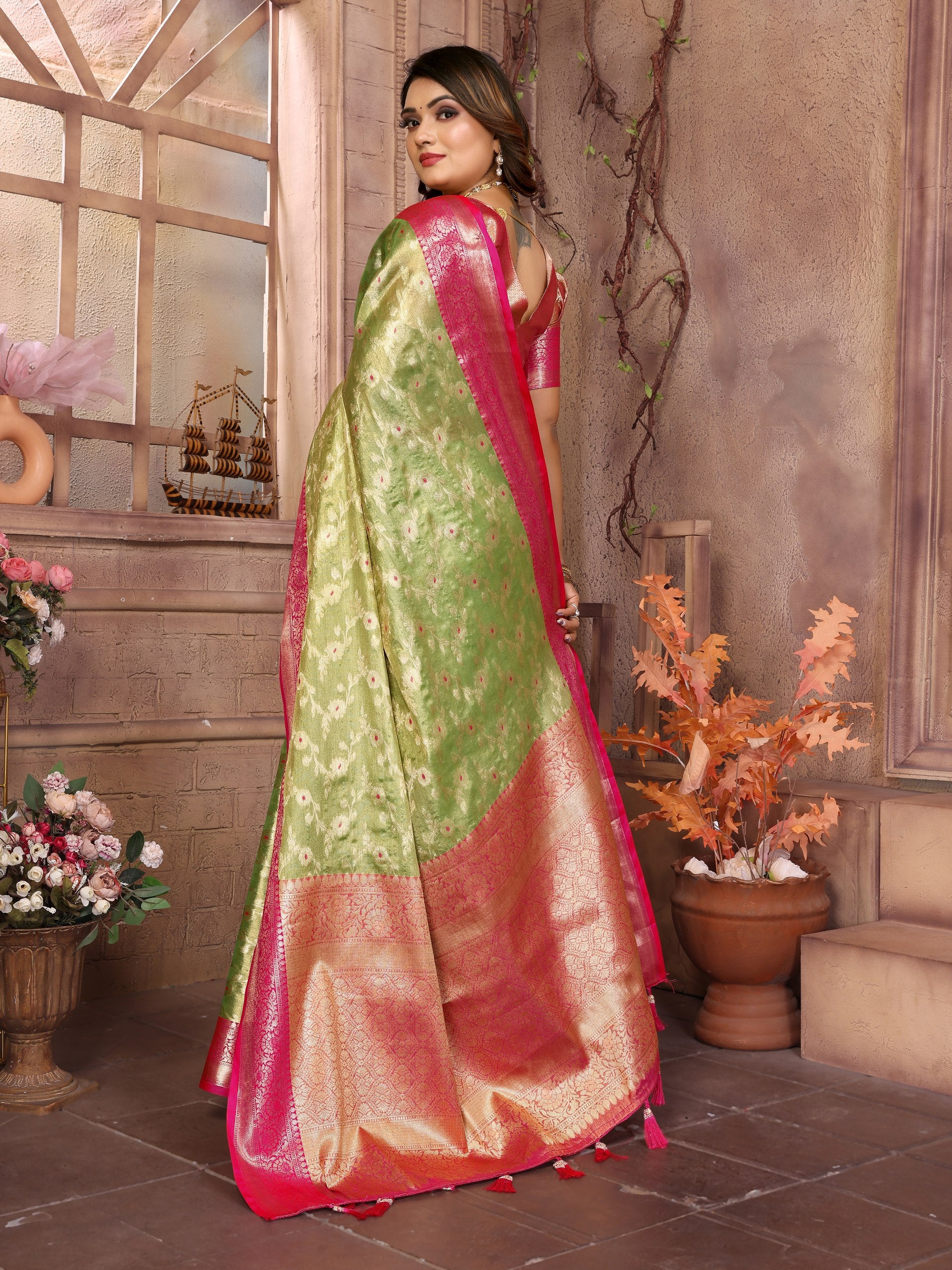 Awesome Tissue Silk Perrot Color Saree