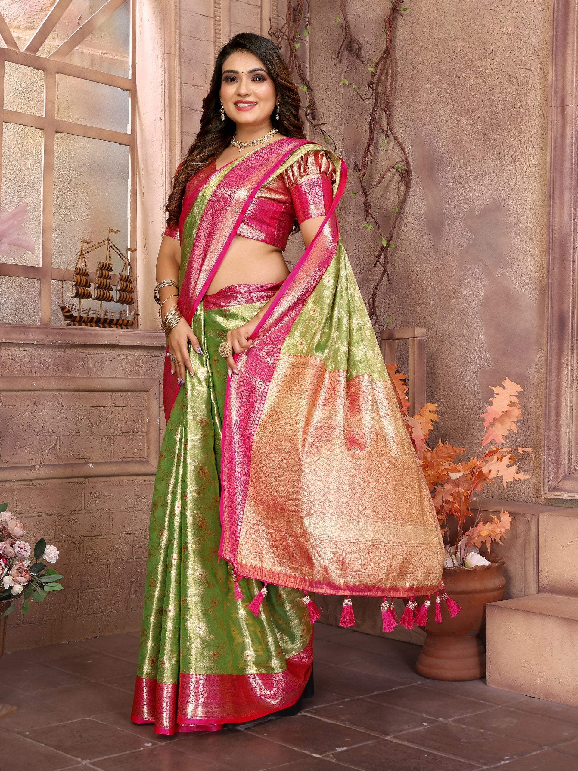 Awesome Tissue Silk Perrot Color Saree