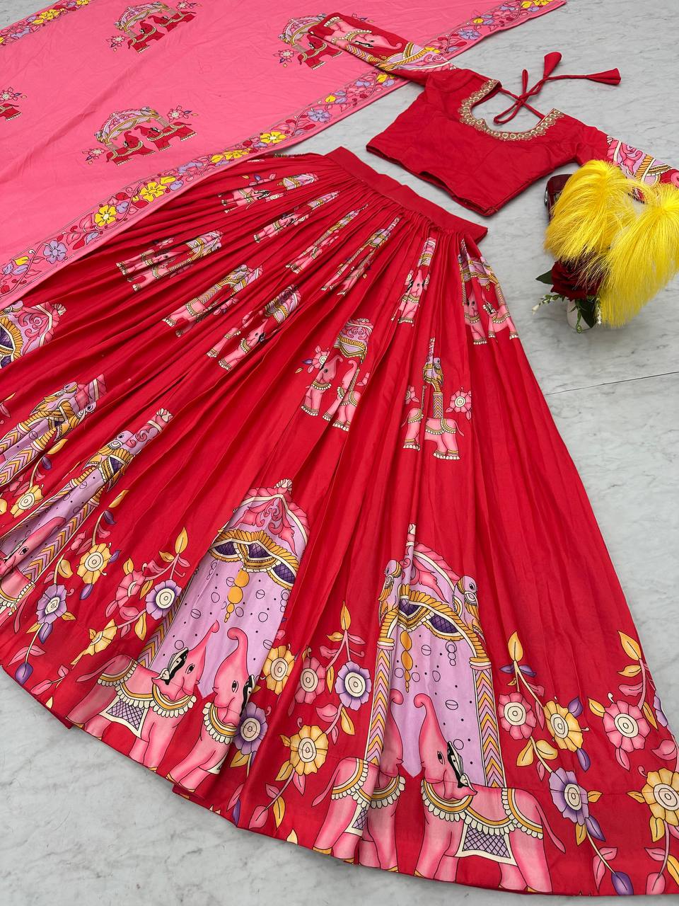 Good Looking Kalamkari Print Pink Color Lehenga Choli