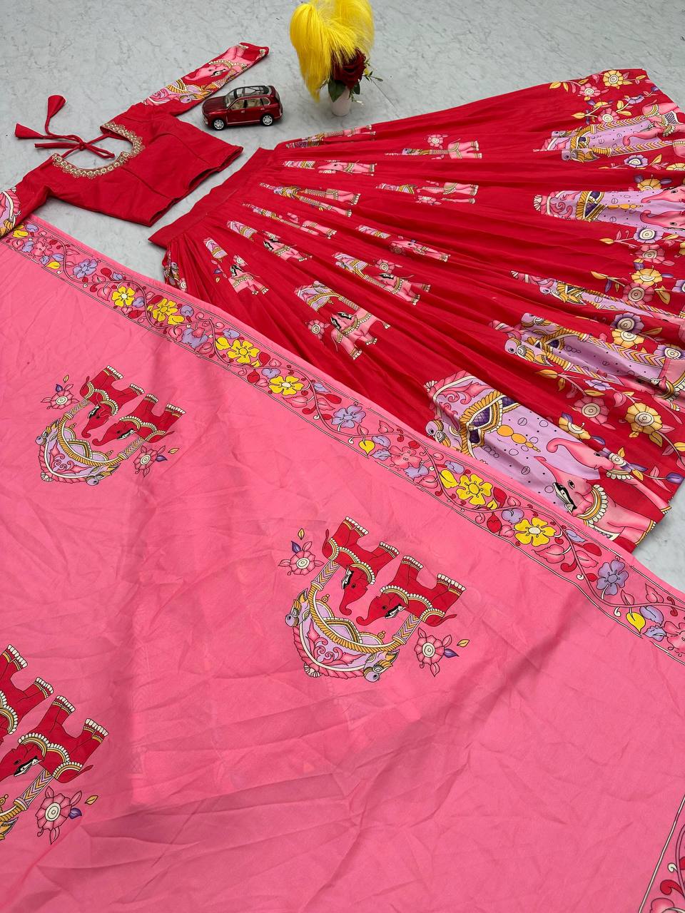 Good Looking Kalamkari Print Pink Color Lehenga Choli