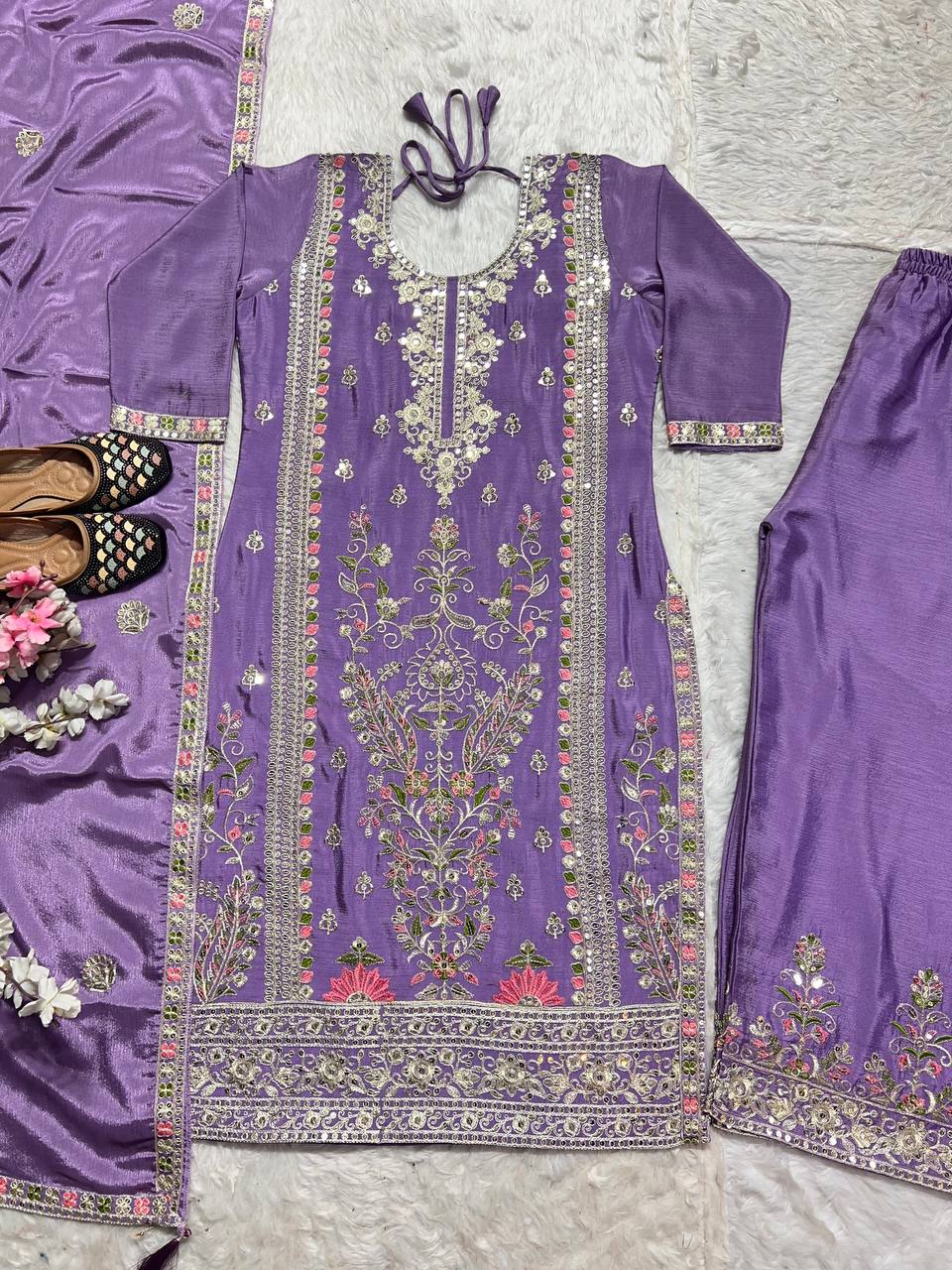 Pattern Wedding & Party Wear Sequence Work Purple Color Sharara Suit