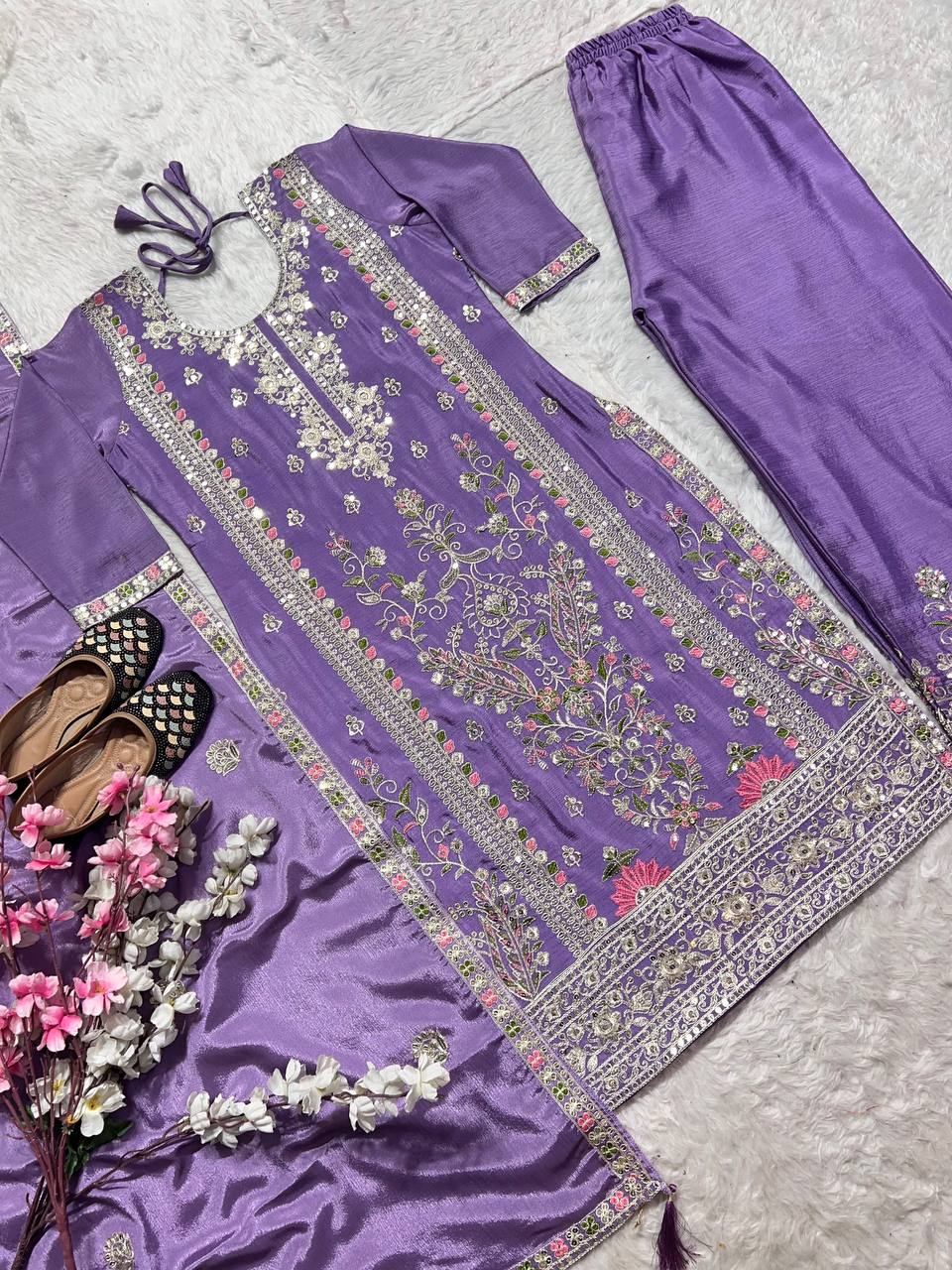 Pattern Wedding & Party Wear Sequence Work Purple Color Sharara Suit