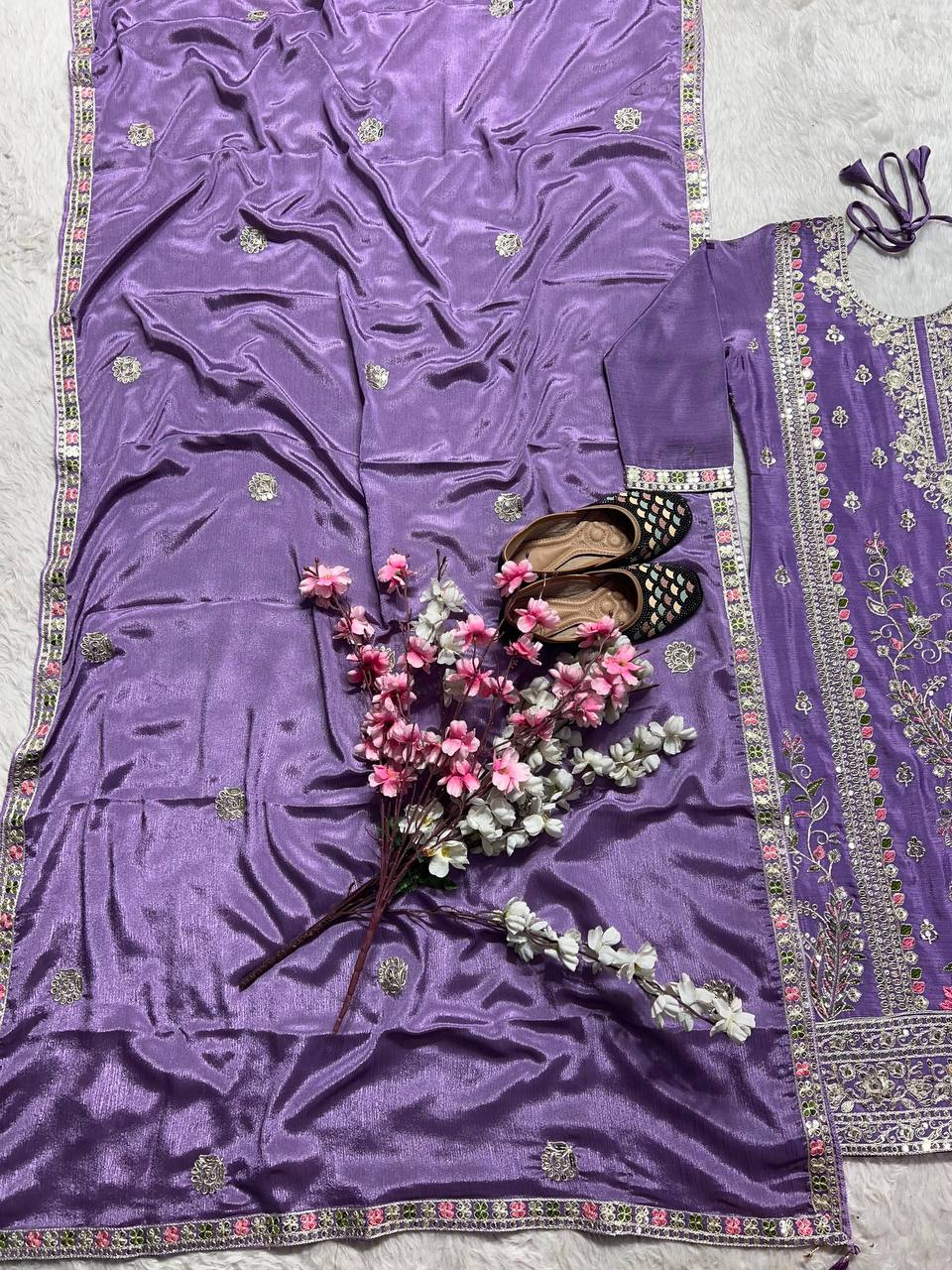 Pattern Wedding & Party Wear Sequence Work Purple Color Sharara Suit