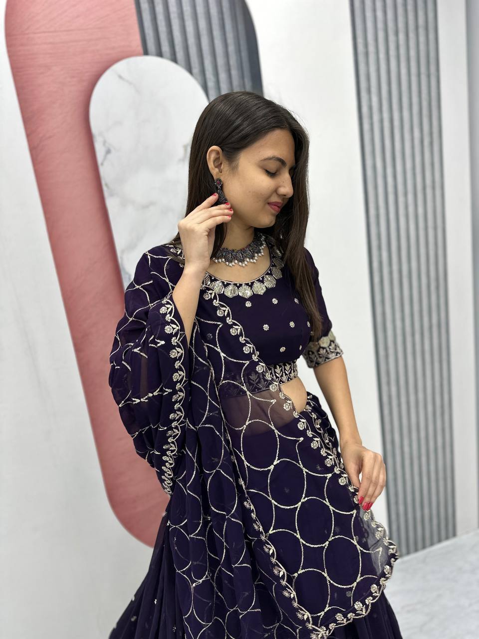 Festive Wear Thread And Sequence Work Black Color Lehenga Choli