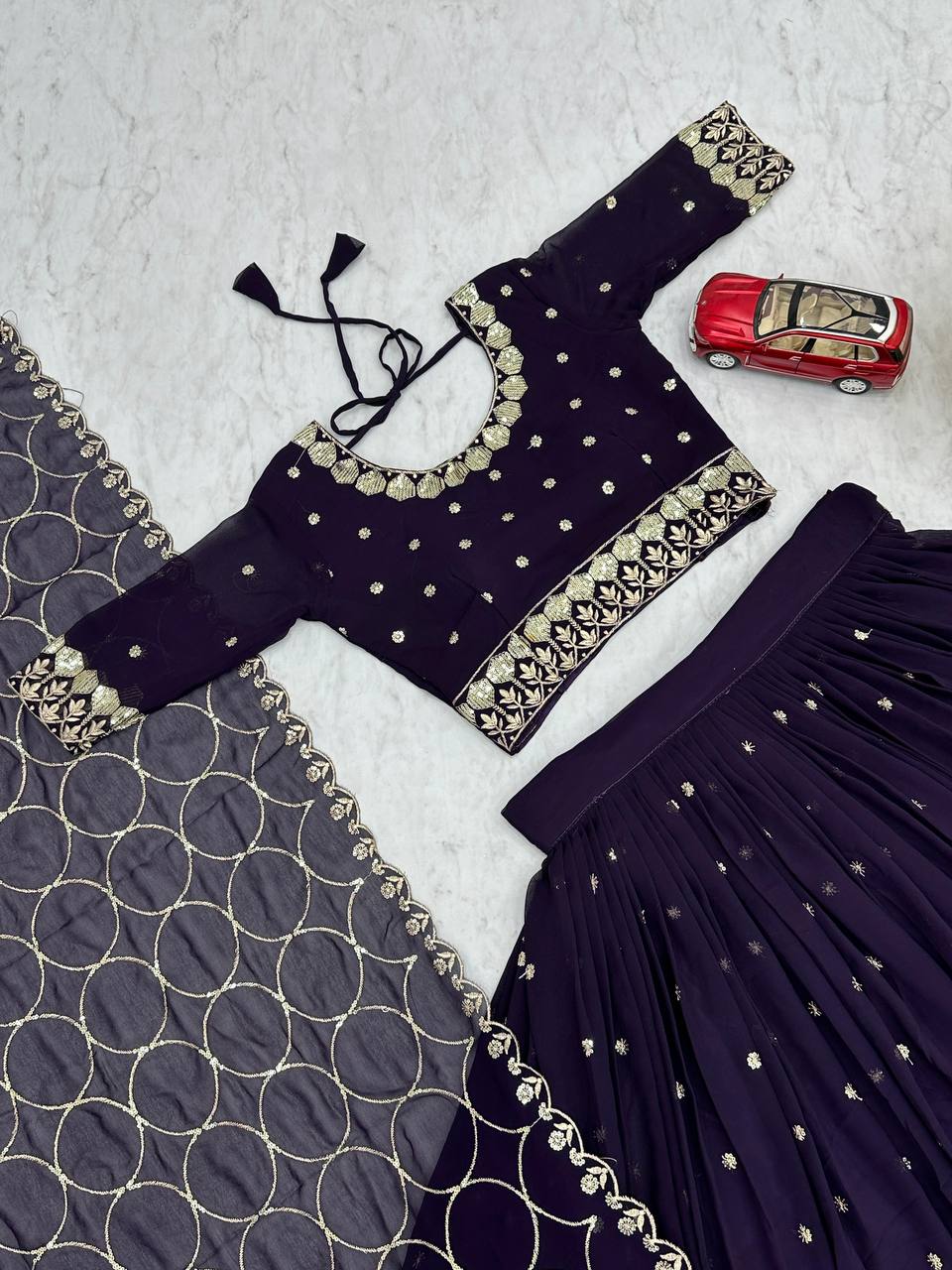 Festive Wear Thread And Sequence Work Black Color Lehenga Choli