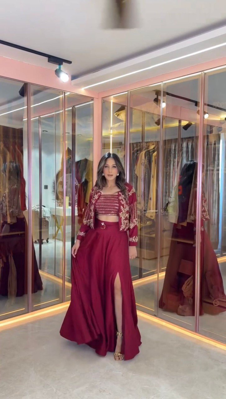 Stunning Sequence Work Maroon Color Lehenga Choli With Koti