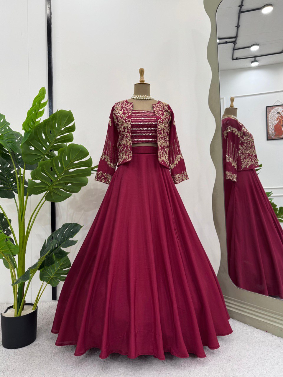 Stunning Sequence Work Maroon Color Lehenga Choli With Koti