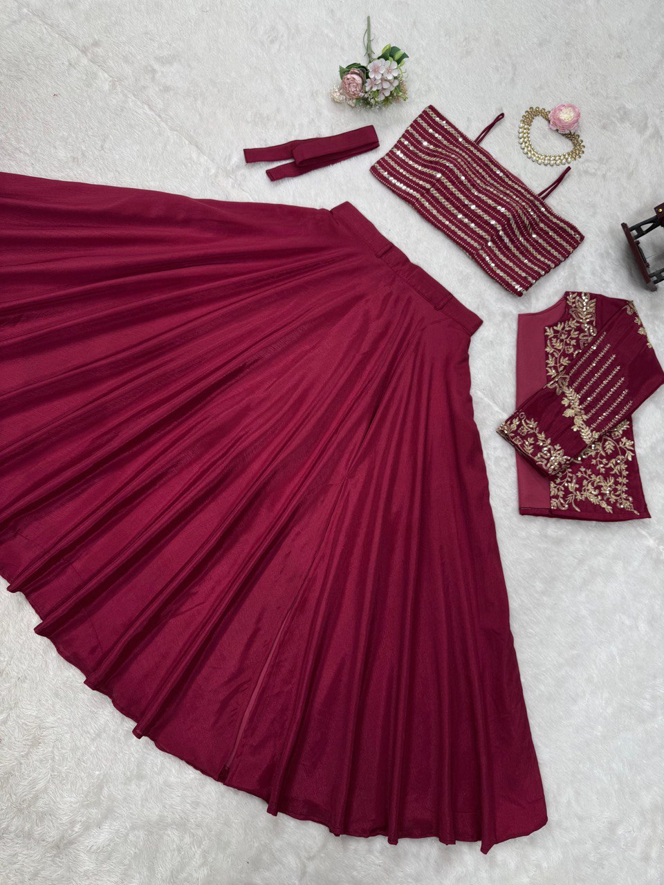 Stunning Sequence Work Maroon Color Lehenga Choli With Koti
