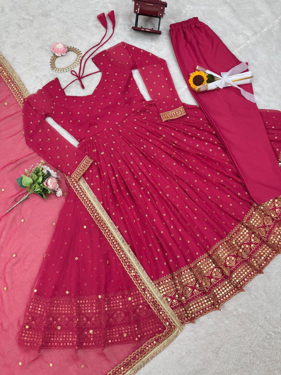 Delightful Sequence Work Pink Color Anarkali Suit