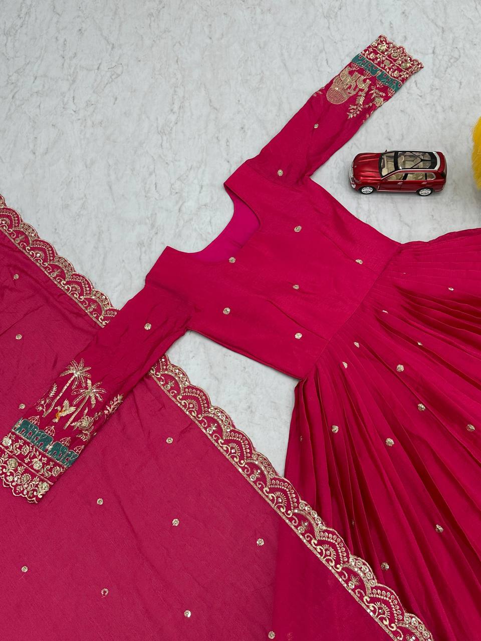 Look Designer Embroidery Sequence Work Pink Color Long Gown