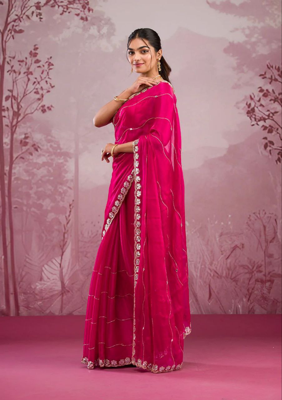 Good Looking Glitter Dori Work Red Color Designer Saree