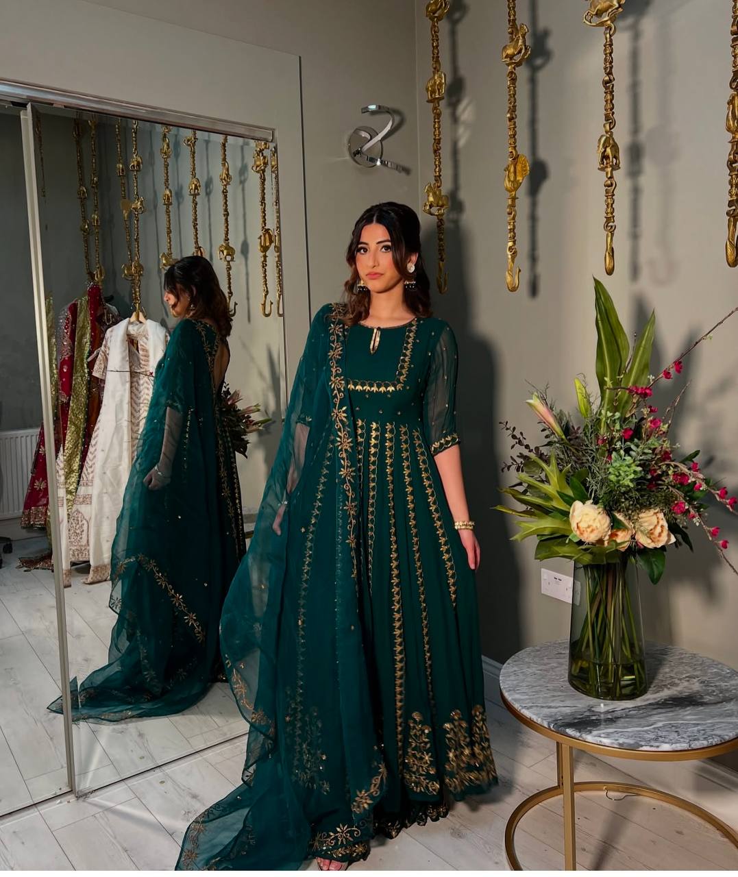 Attractive Sequence Work Green Color Long Gown With Dupatta