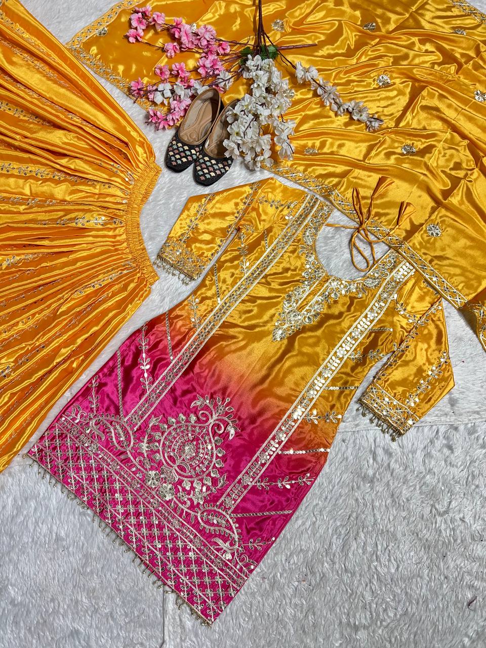 Wonderful Coding Sequence Work Yellow Color Sharara Suit