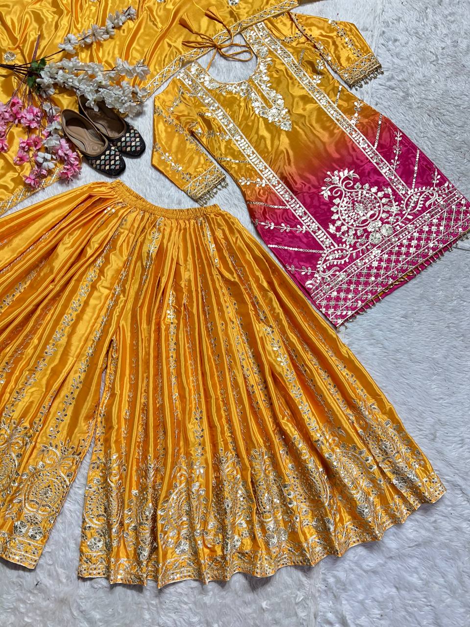 Wonderful Coding Sequence Work Yellow Color Sharara Suit