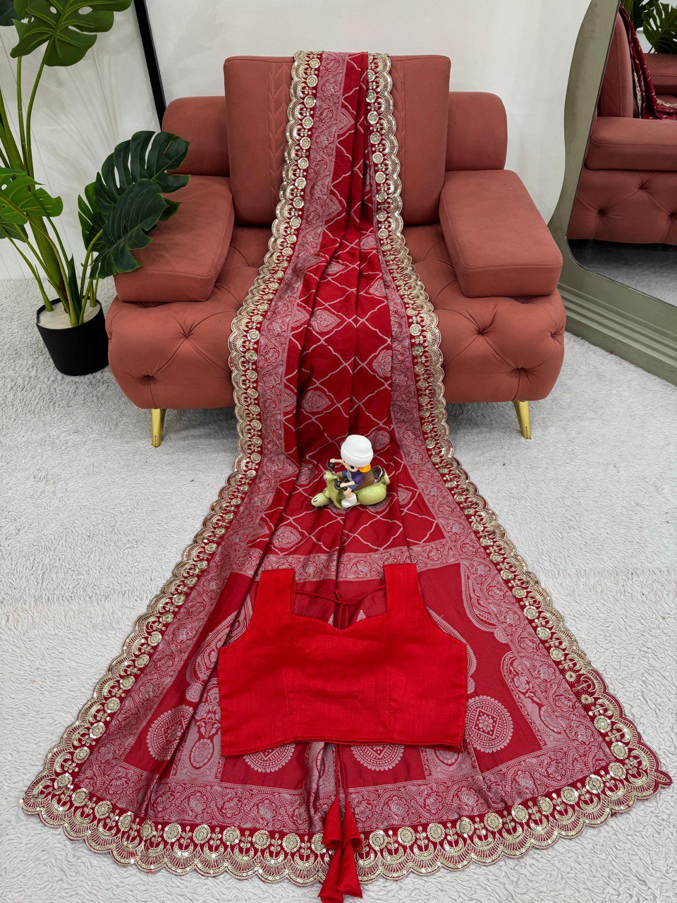 Ravishing Sequence Lace Work Red Color Designer Saree