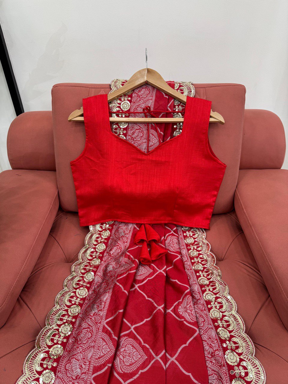 Ravishing Sequence Lace Work Red Color Designer Saree